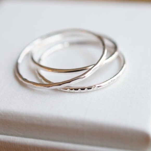 3 skinny 1mm thin silver stacking rings - Picture 1 of 4